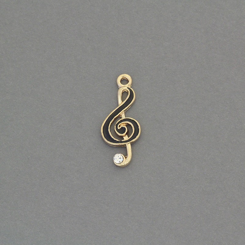 Treble clef pendants with crystal gold / black 9x22mm 1pc AKG817