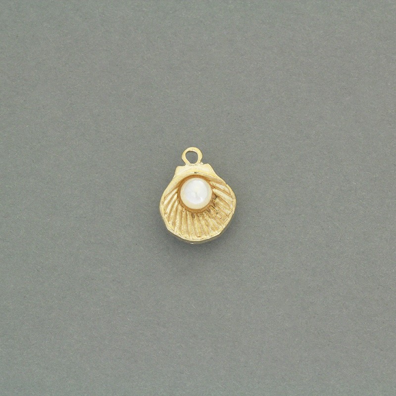 Shell pendants with a pearl / gold 12x15mm 1pc AKG830
