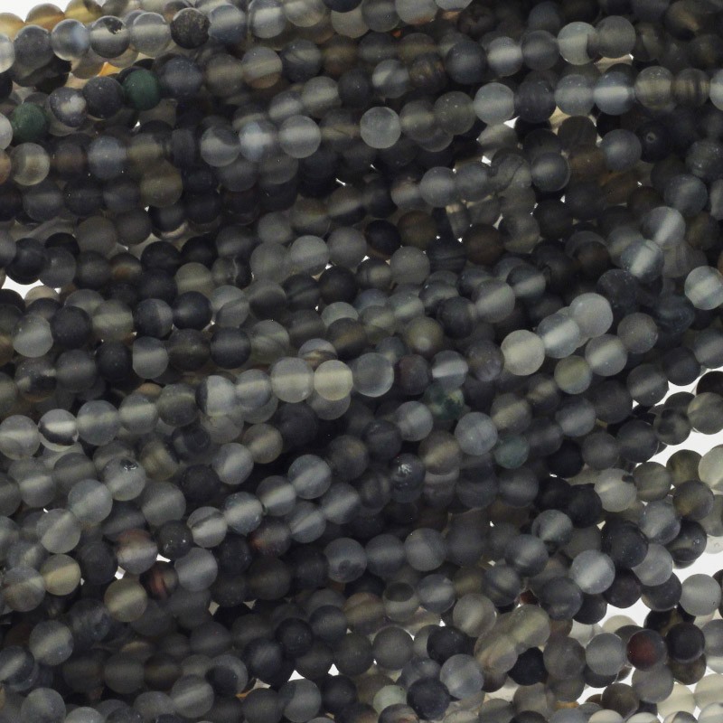 Agate beads matt gray / black balls 4mm 95pcs (cord) KAAGM0413