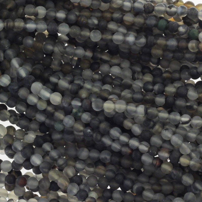 Agate beads matt gray / black balls 4mm 95pcs (cord) KAAGM0413