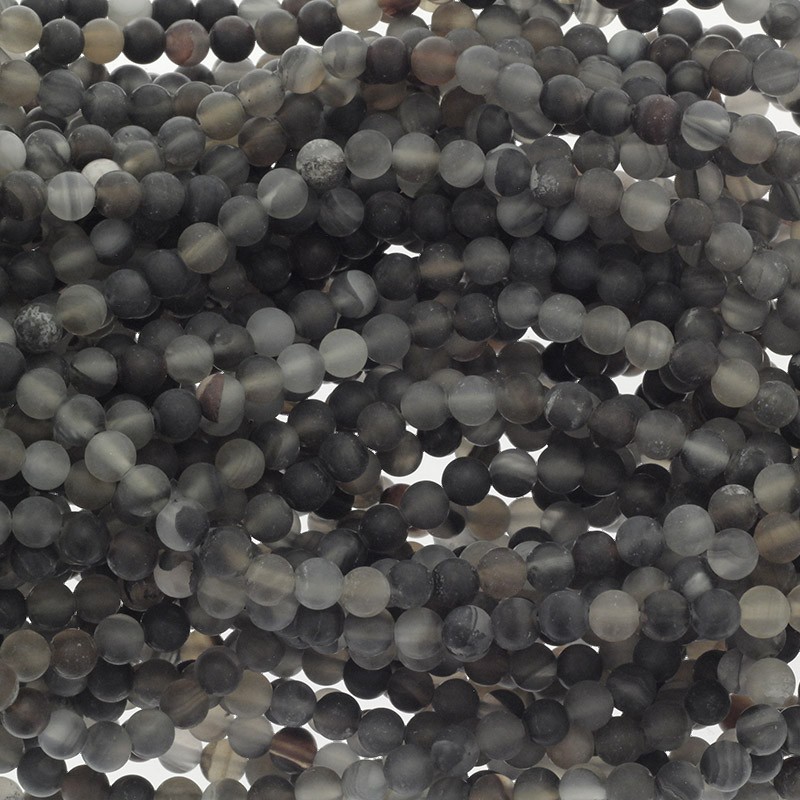 Agate beads matt gray / black balls 6mm 63pcs (cord) KAAGM0621
