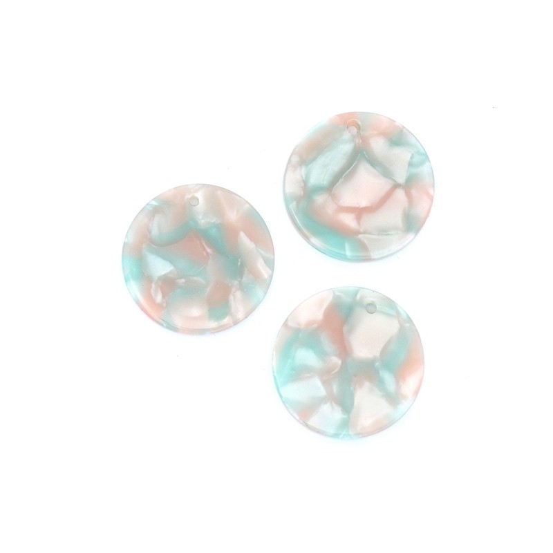 Coin charms 24mm / Art Deco resin / pink with mint / 1pc XZR6001