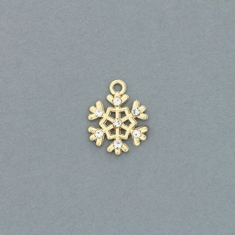 Snowflake pendants with crystals / 1 pc gold 14x18mm AKG765