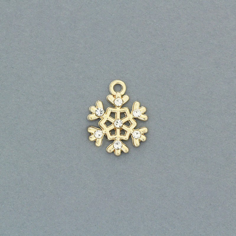 Snowflake pendants with crystals / 1 pc gold 14x18mm AKG765