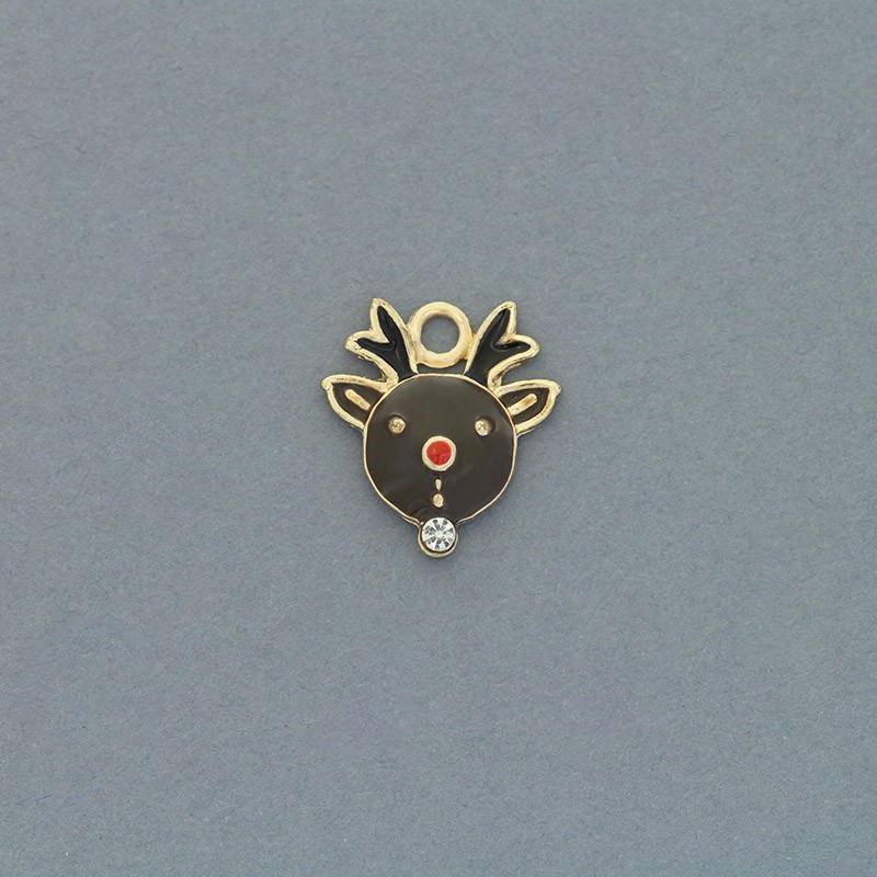 Christmas pendants / reindeer Rudolf with crystal / gold 16x18mm 1pc AKG776