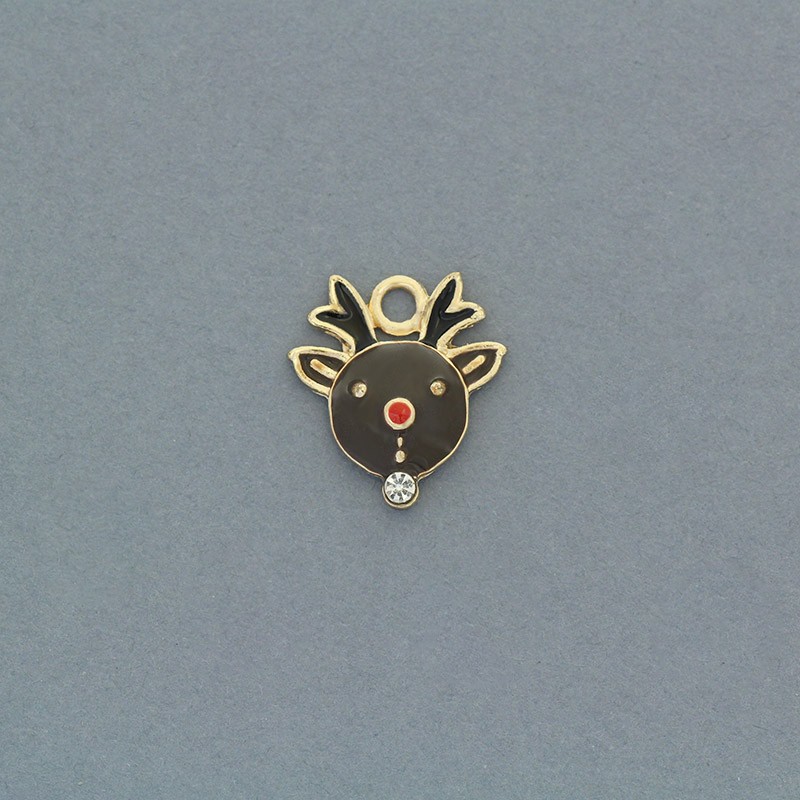 Christmas pendants / reindeer Rudolf with crystal / gold 16x18mm 1pc AKG776