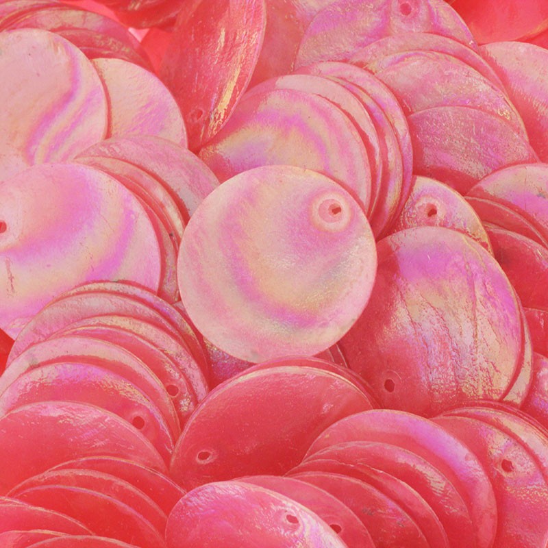 Pendants / coins inside shells 25mm / iridescent pink / 1pc / MU114