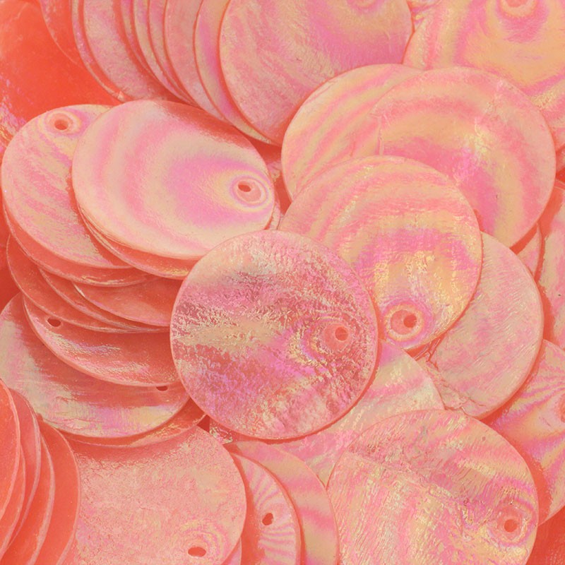Pendants / coins inside shells 25mm / iridescent flamingo / 1pc / MU115