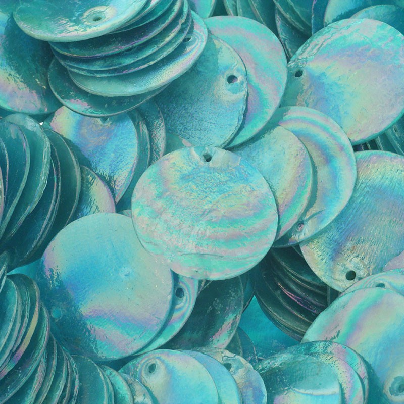 Pendants / coins inside shells 25mm / iridescent turquoise / 1pc / MU116