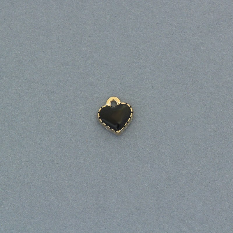 Mini heart pendants black / gold 8mm 2pcs AKG792