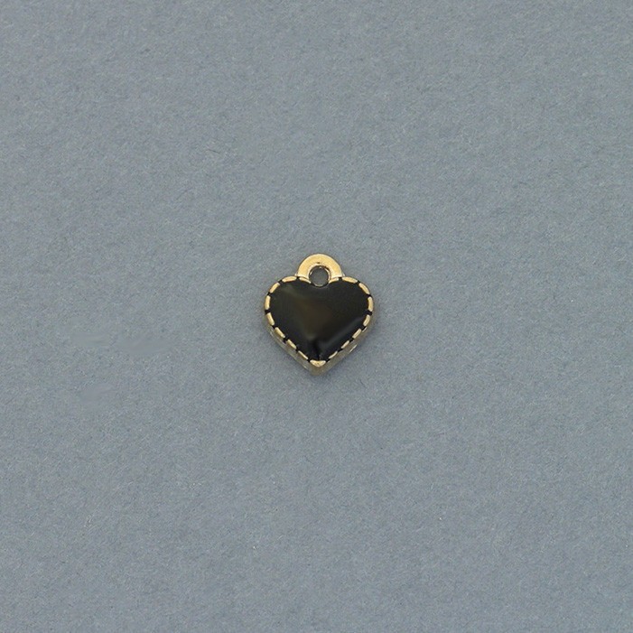 Mini heart pendants black / gold 8mm 2pcs AKG792