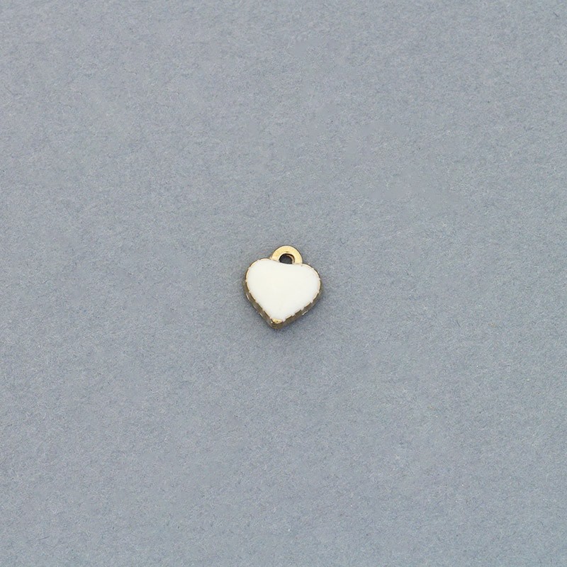 Mini white / gold heart pendants 8mm 2pcs AKG793
