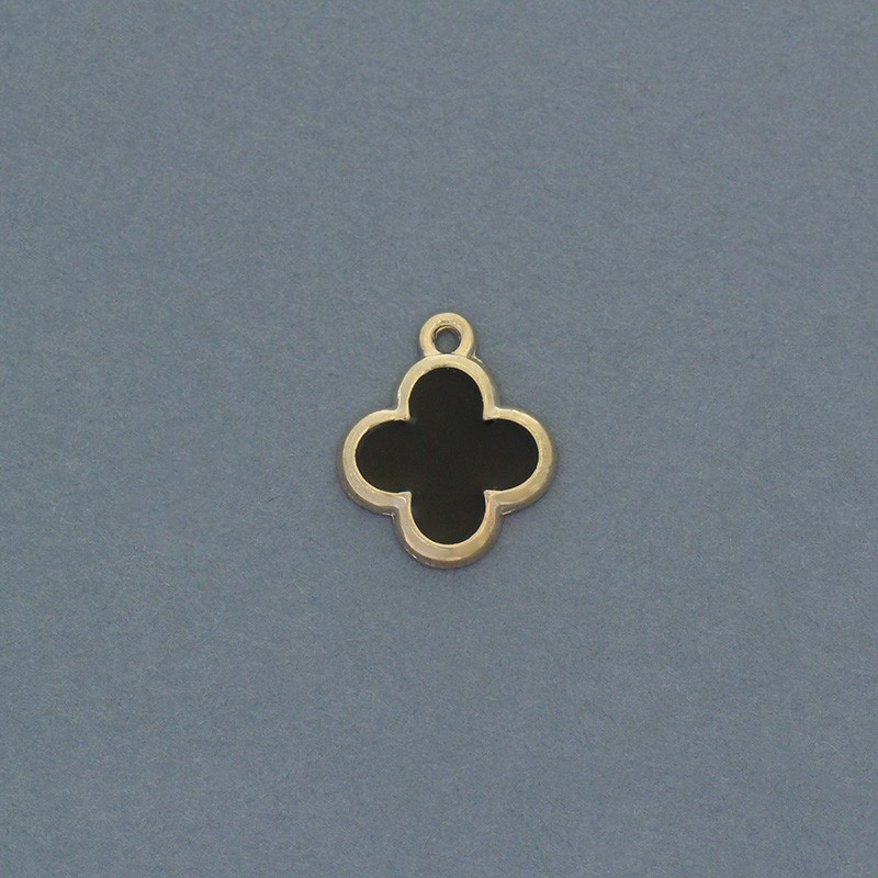 Enamel pendants Alhambra / black / gold 15x13mm 2pcs AKG782