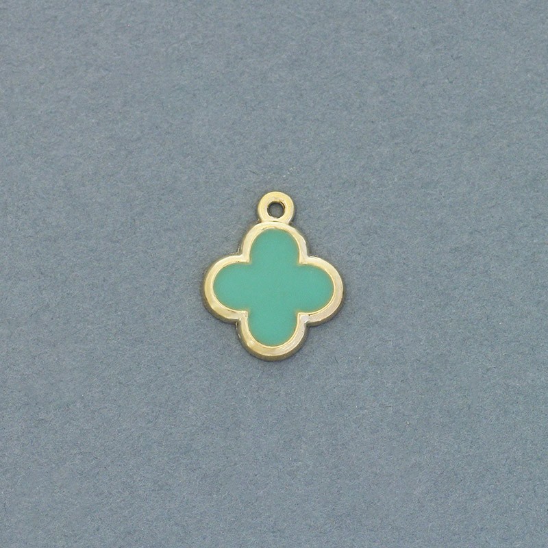 Enamel pendants Alhambra / turquoise / gold 15x13mm 2pcs AKG783