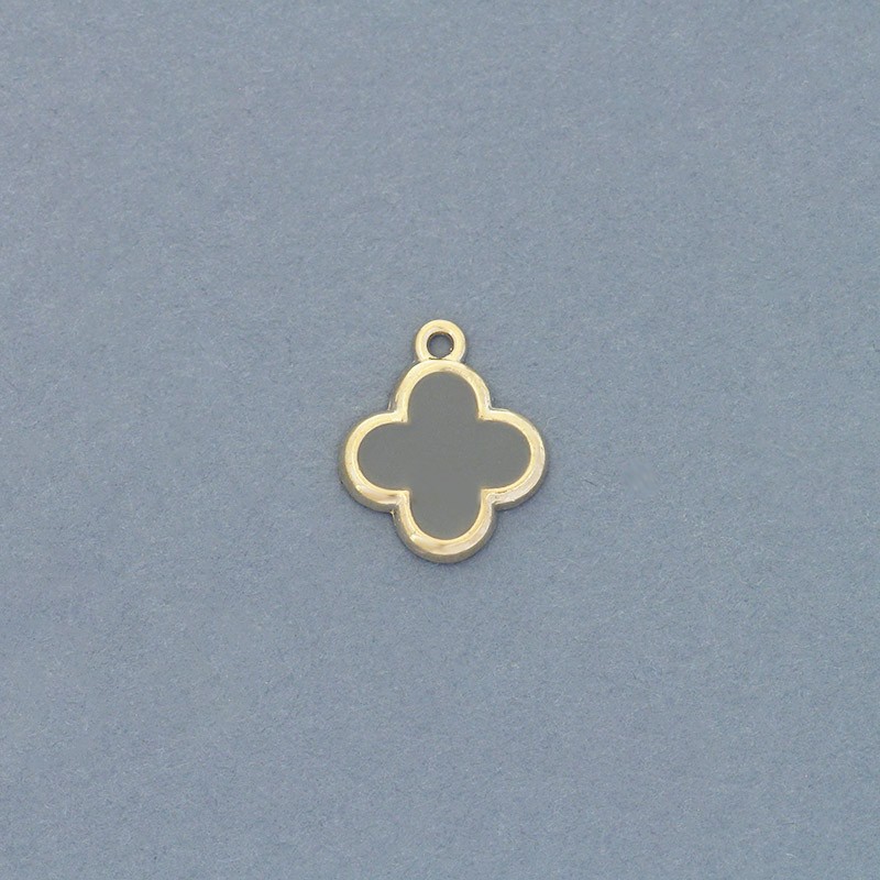 Enamel pendants Alhambra / gray / gold 15x13mm 2pcs AKG784