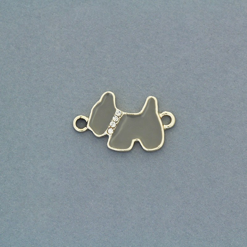Enameled connectors gray terrier with crystals / gold 15x25mm 1pc AKG777