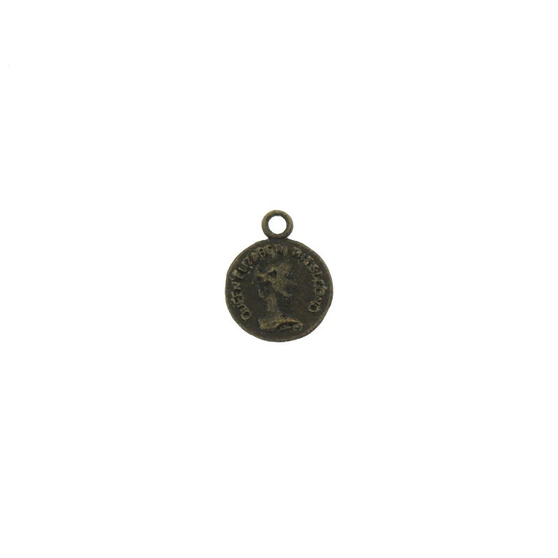 Zawieszka monetka Elżbieta II/ antyczny brąz 12x14mm 4szt AAB307