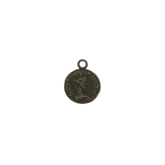 Elżbieta II coin pendant / antique bronze 12x14mm 4pcs AAB307