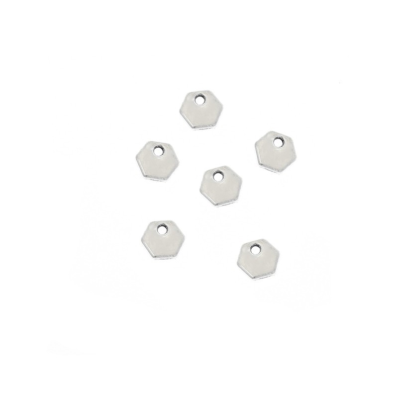 Platinum charms for bracelets hexagon 8mm 4pcs AAT498