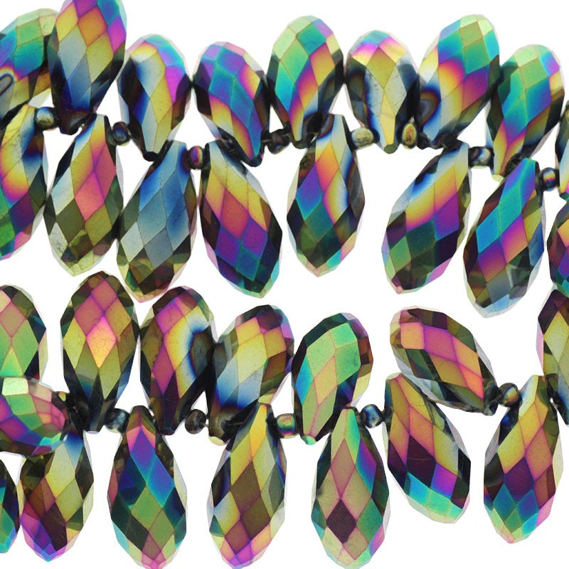 Teardrop crystals / beads 2pcs black petrol effect 20x10mm SZSZDR048