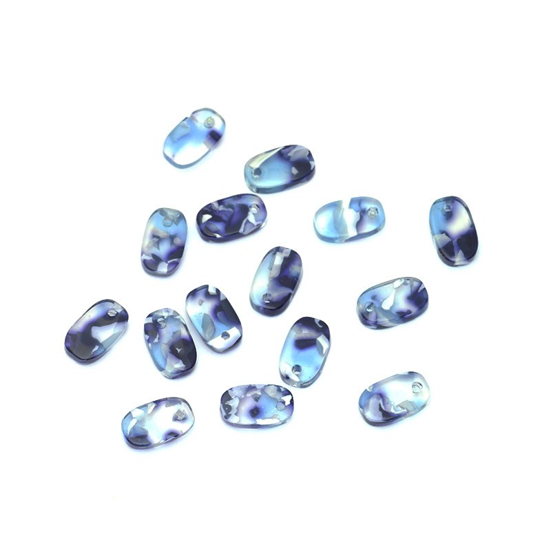 Small oval pendants 12x7.5mm / Art Deco resin / blue marble / 2pcs XZS0201