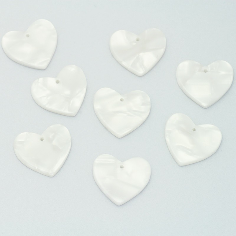 Heart pendant 17x19mm / resin / white pearl / 1pc XZS0301