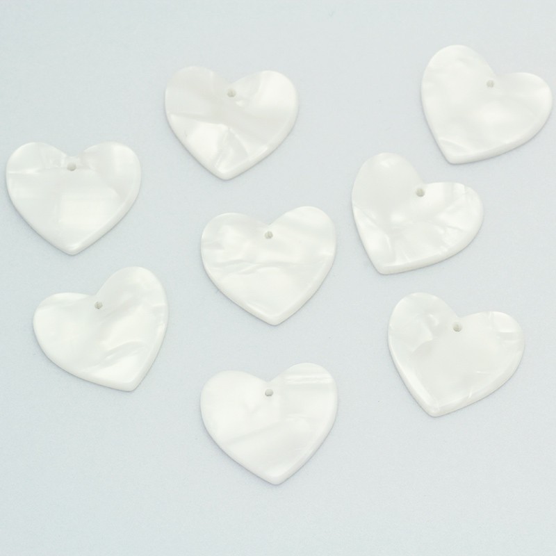 Heart pendant 17x19mm / resin / white pearl / 1pc XZS0301