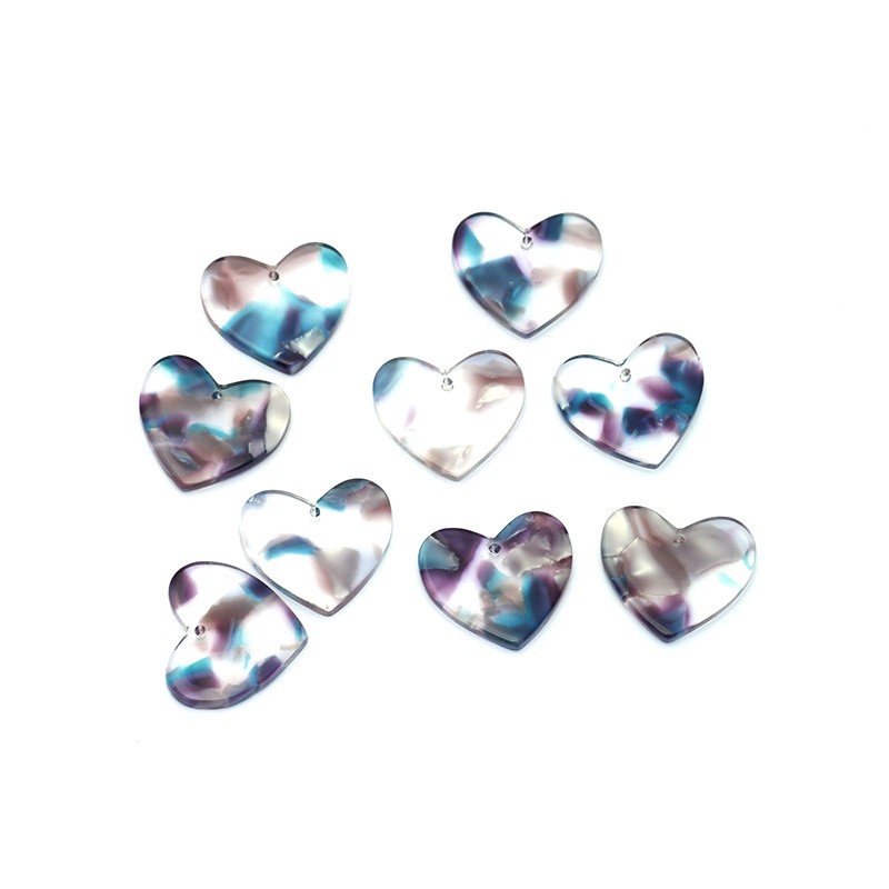 Heart pendant 17x19mm / resin / blue cloud / 1 pc XZS0401