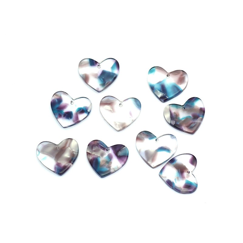 Heart pendant 17x19mm / resin / blue cloud / 1 pc XZS0401