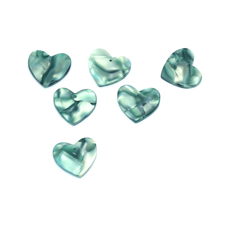 Heart pendant 17x19mm / resin / green pearl / 1pc XZS0701