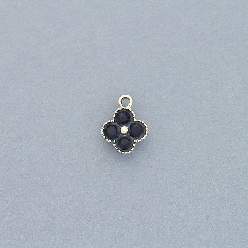 Flower pendants black crystals / gold 10x13mm 1pc AKG754