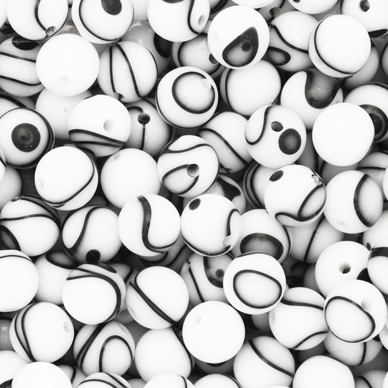 Resin beads 8mm / white-black / 4pcs XZRKU0802
