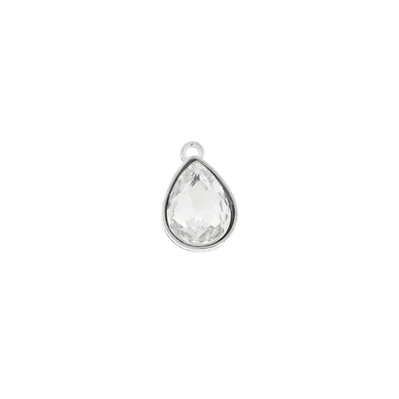 Teardrop pendant with crystal 12x19mm, silver, 1 piece AAT581