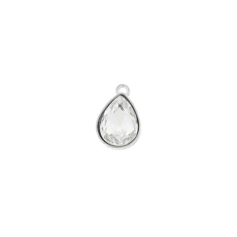 Teardrop pendant with crystal 12x19mm, silver, 1 piece AAT581