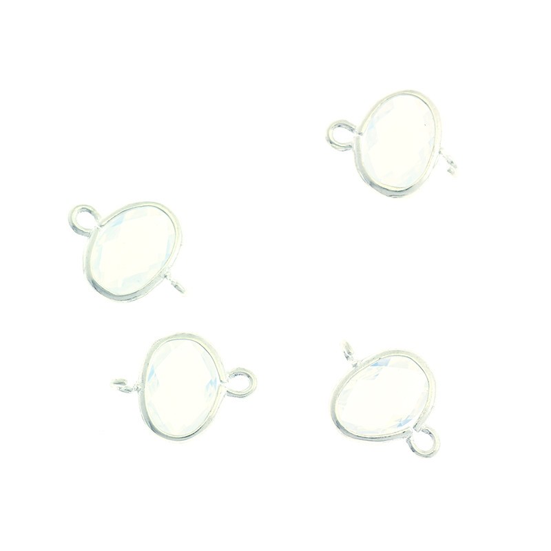 Kryształowe łączniki w okuciu biały opal 1szt platynowane 11x14x6mm ZG246