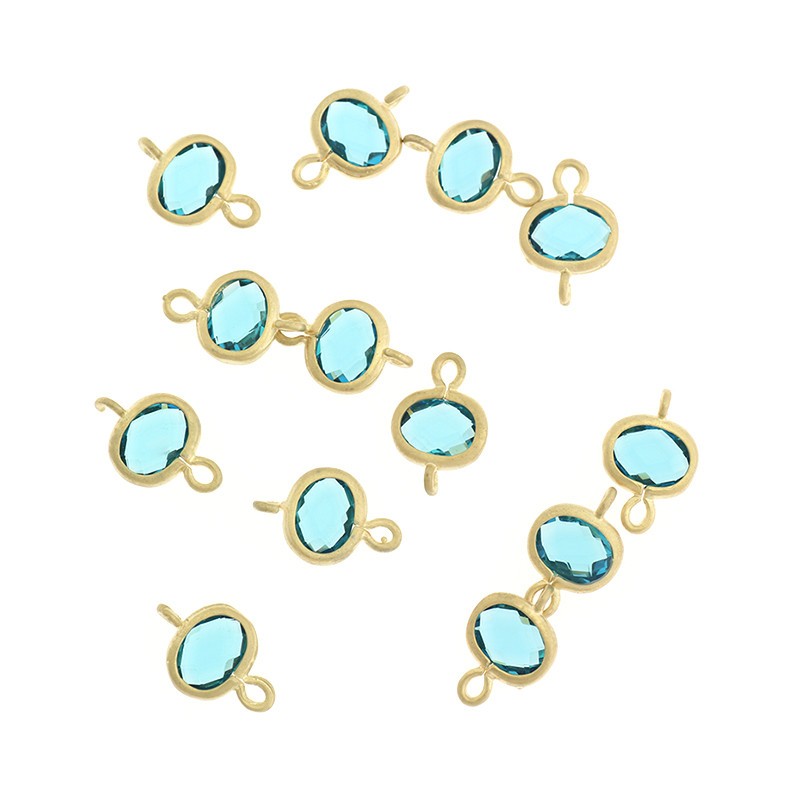 Crystal connectors in the ferrule turquoise 1 pc gold-plated 7x12mm ZG264