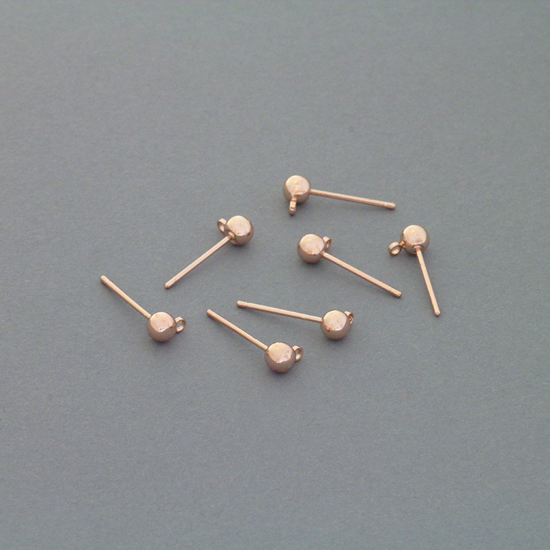Ball studs 4mm with eyelet surgical steel / rose gold 2pcs BKSCH03KGR