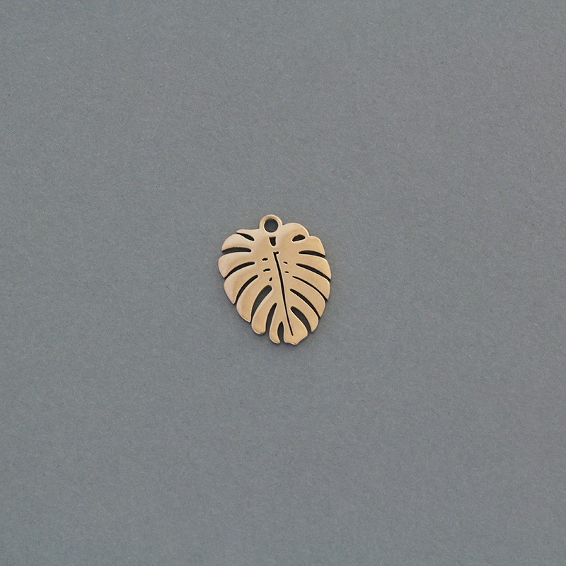 Monstera pendant / surgical steel gold-plated / rose gold 13x16mm 1pc AKGSCH006R