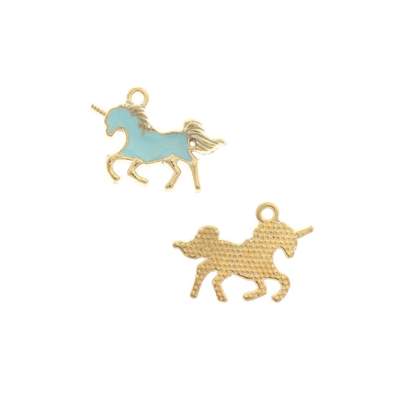Pendants for bracelets unicorns 20x15mm gold / blue 1pc AKG837