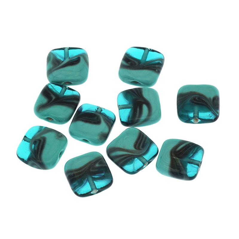 Lux glass tile, shaded wave turquoise 16x16x4mm 1pc SZLXS631