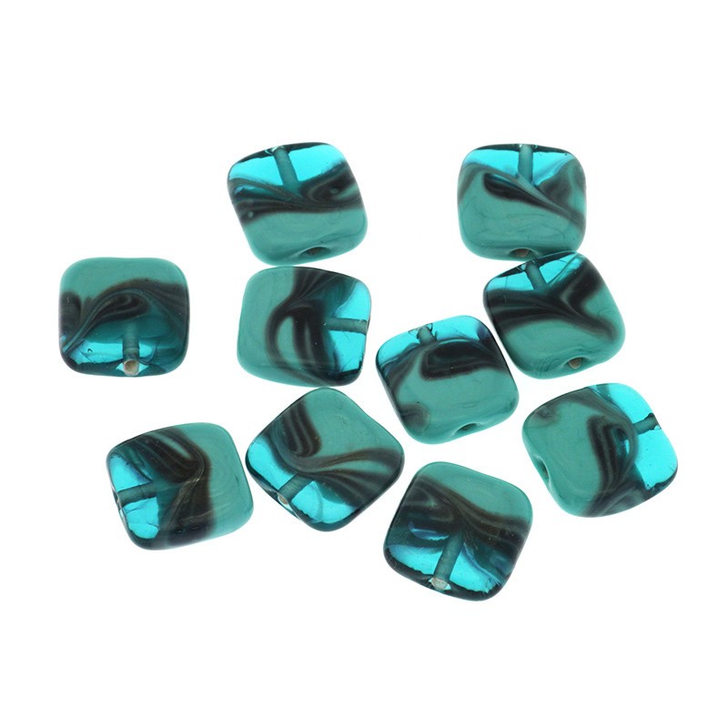 Lux glass tile, shaded wave turquoise 16x16x4mm 1pc SZLXS631