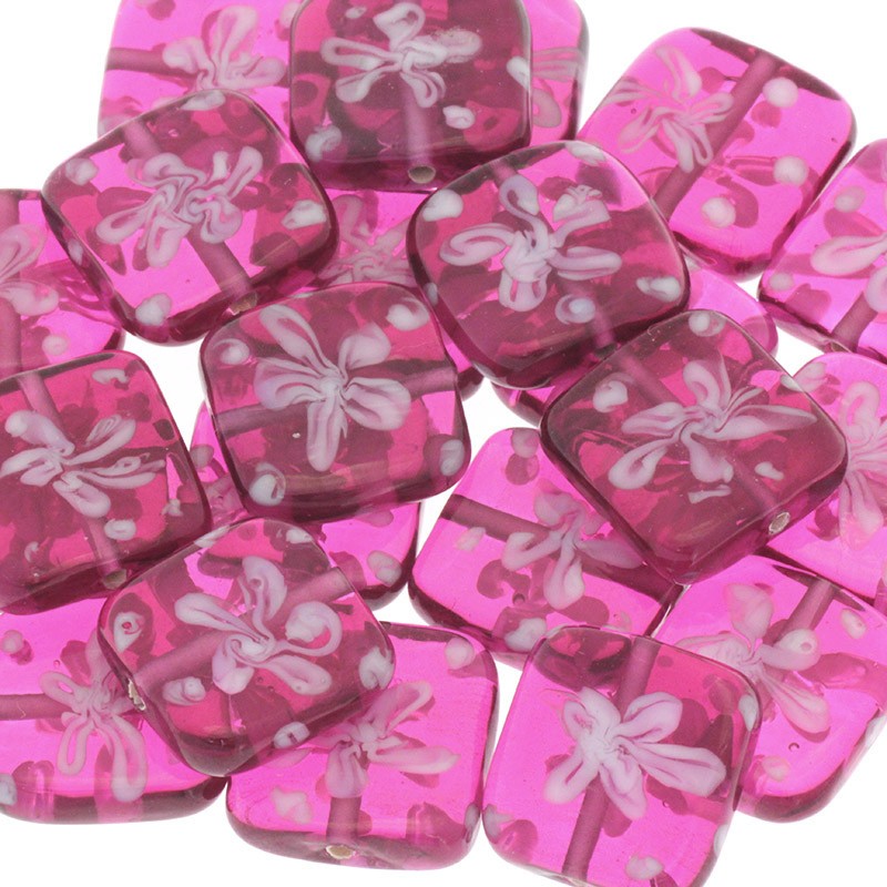 Lux glass tile flower pink 16x16x4mm 1 pc SZLXS634