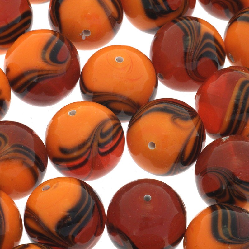 Glass beads lux ball 18mm orange wave 1pc SZLX036