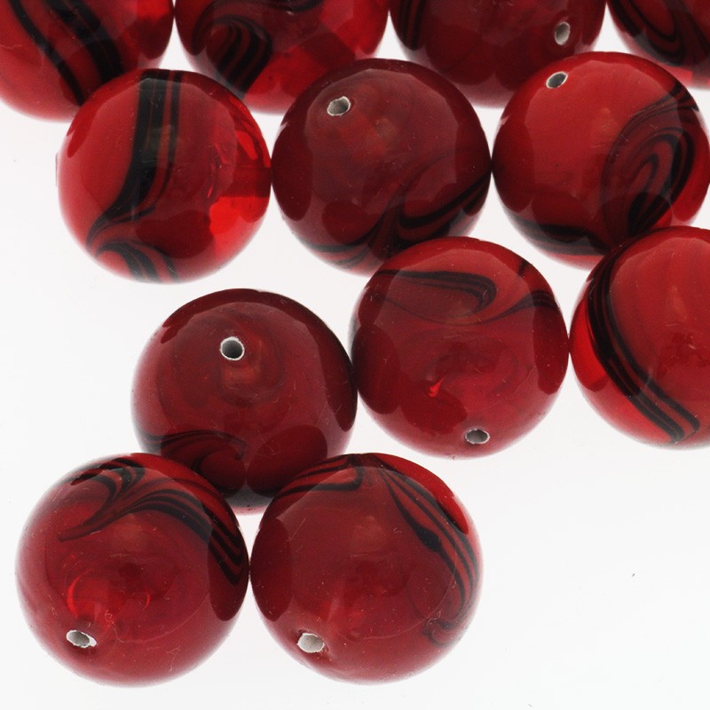 Glass beads lux ball 18mm red wave 1pc SZLX037