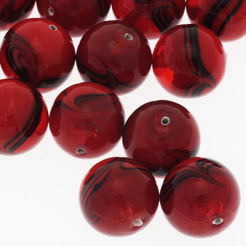 Glass beads lux ball 18mm red wave 1pc SZLX037