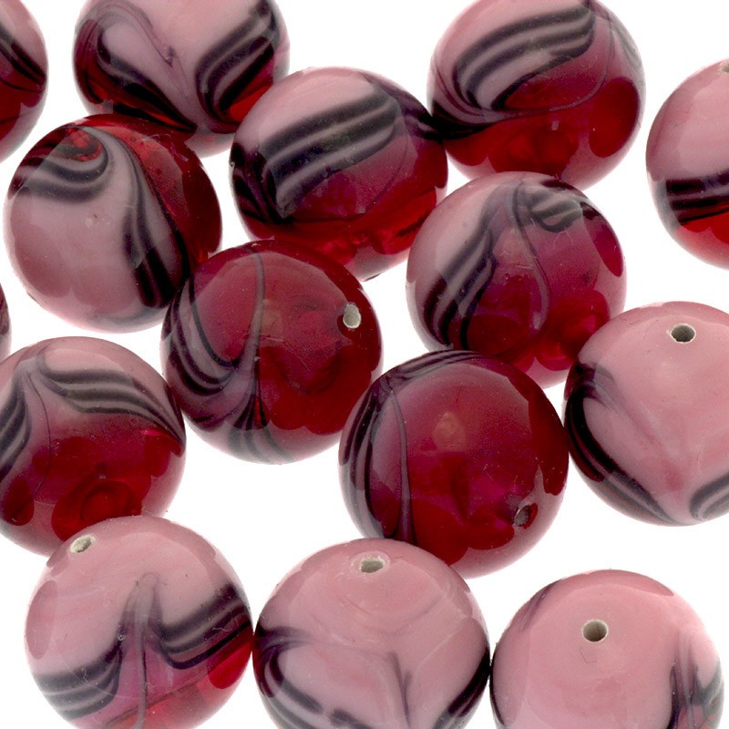 Glass beads lux ball 18mm wave pink 1pc SZLX038