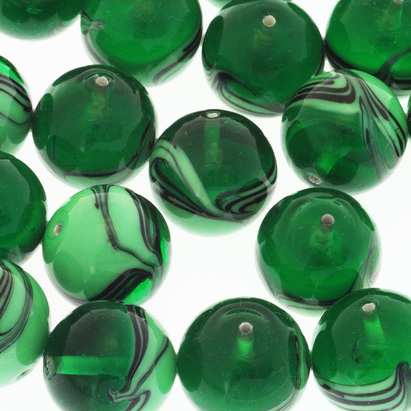 Koraliki szklane lux kulka 18mm fala zielone 1szt SZLX039