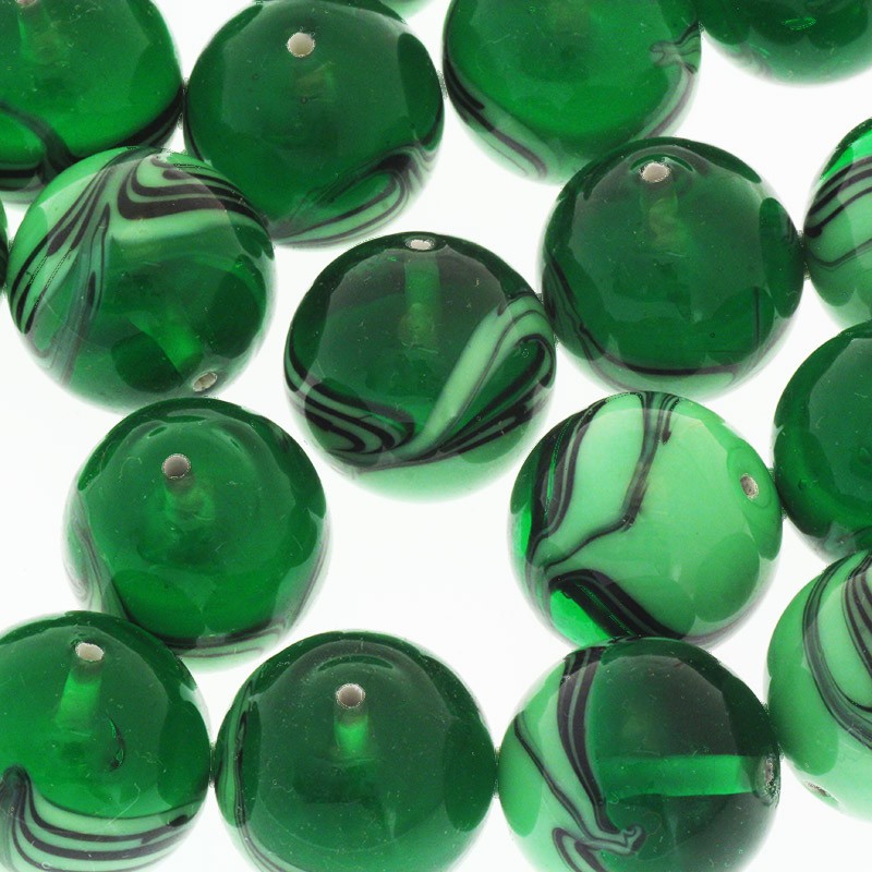 Glass beads lux ball 18mm wave green 1pc SZLX039