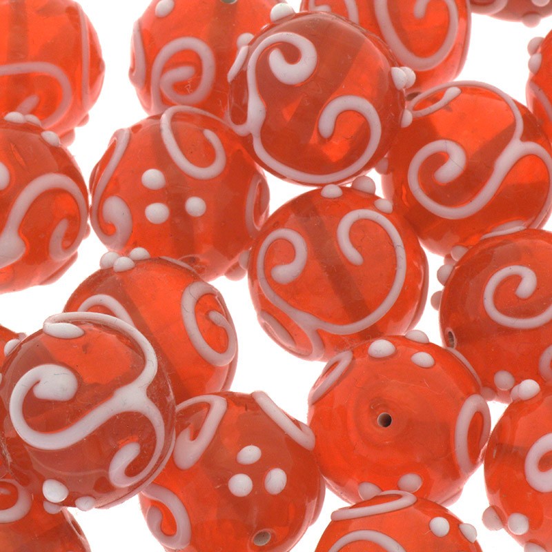 Glass beads lux ball 18mm flores orange 1pc SZLX040