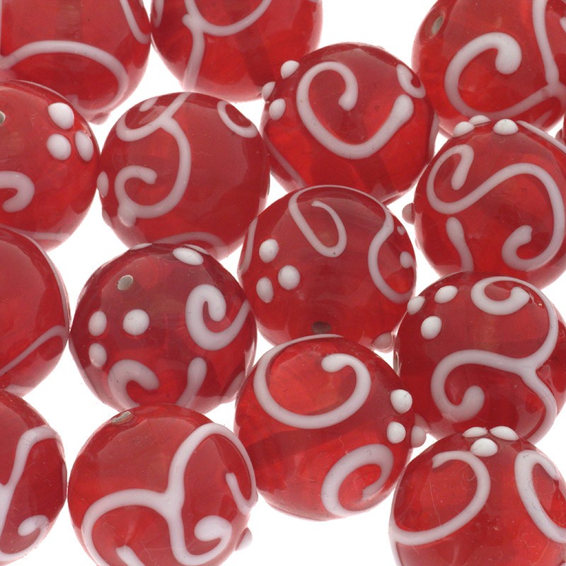 Glass beads lux ball 18mm flores red 1pc SZLX041